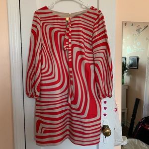 Tahari red and white striped dress 10